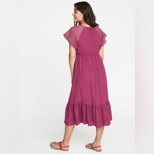 Old Navy Crochet Cinched Waist Magenta Midi Dress